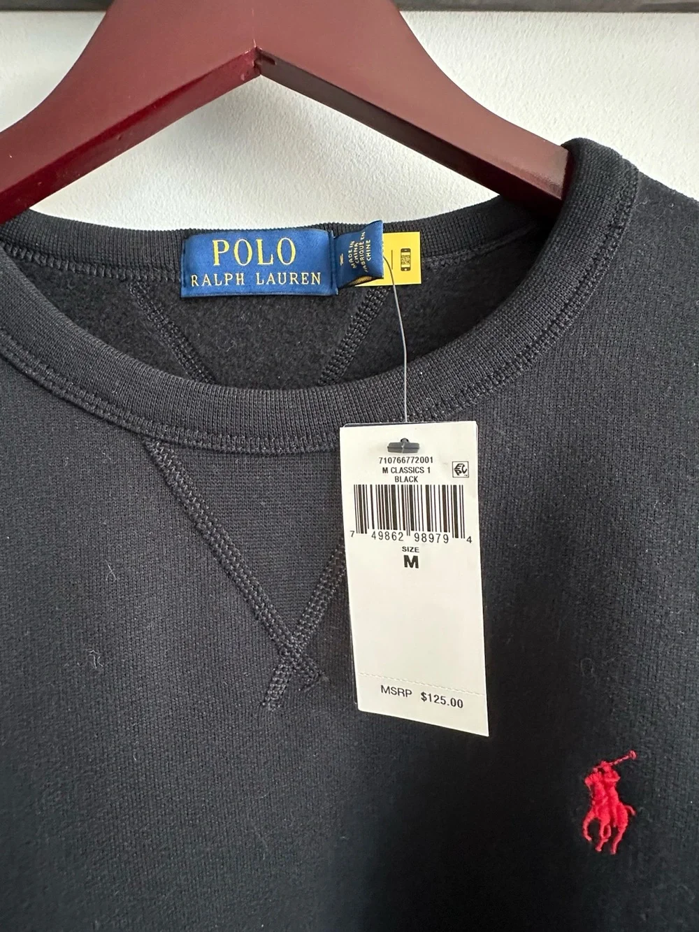 NWT Polo by Ralph Lauren Men’s Black Crewneck Sweatshirt with Red Detail